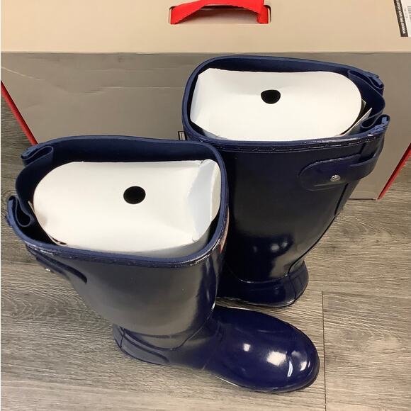 HUNTER Sz 7 Melody Blue Original Back Adjustable Gloss Rain Boots Pull On LM1-24 - Picture 5 of 10